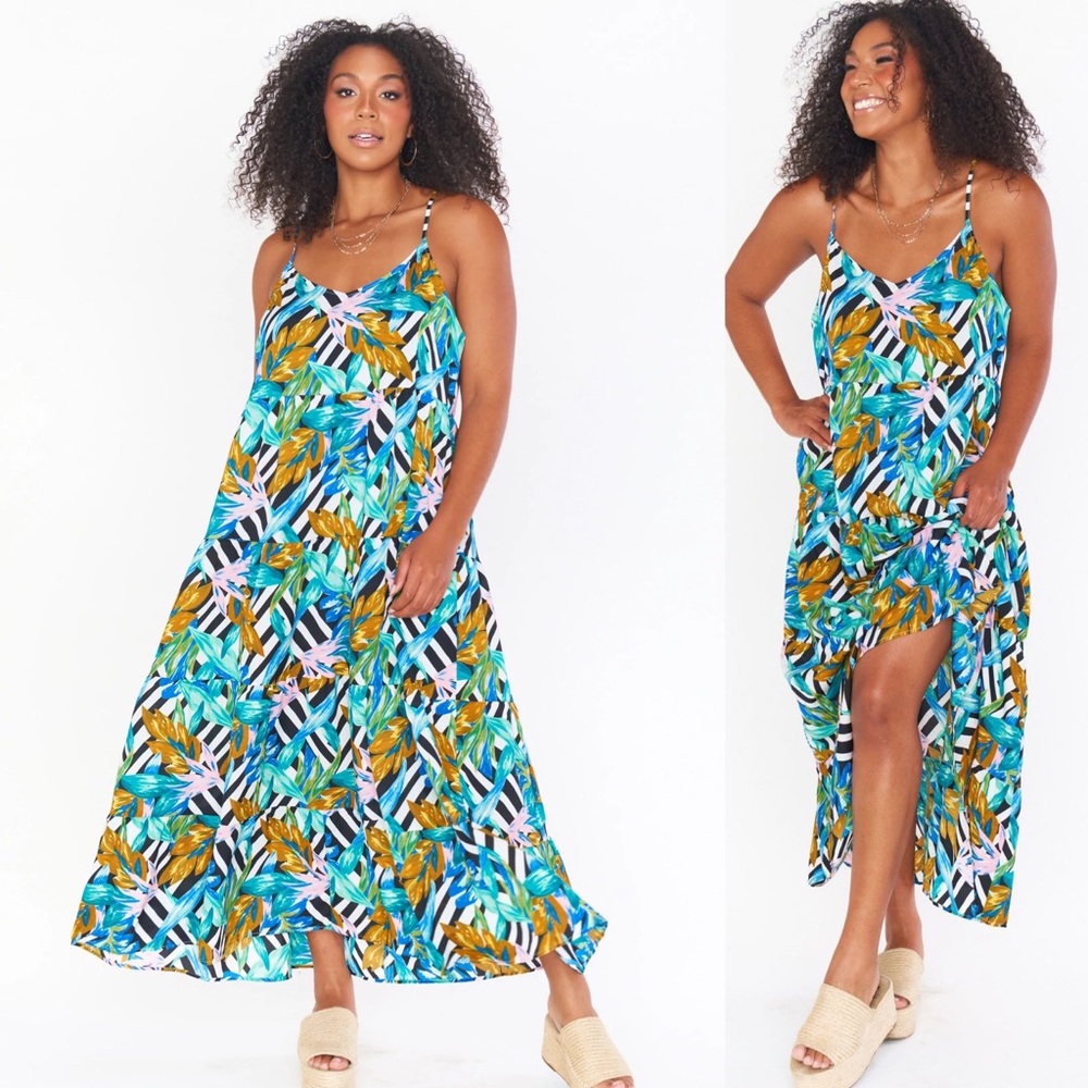 Show Me Your MuMu Caroline Maxi Dress in Bird of Paradise Tiered Strappy Pockets